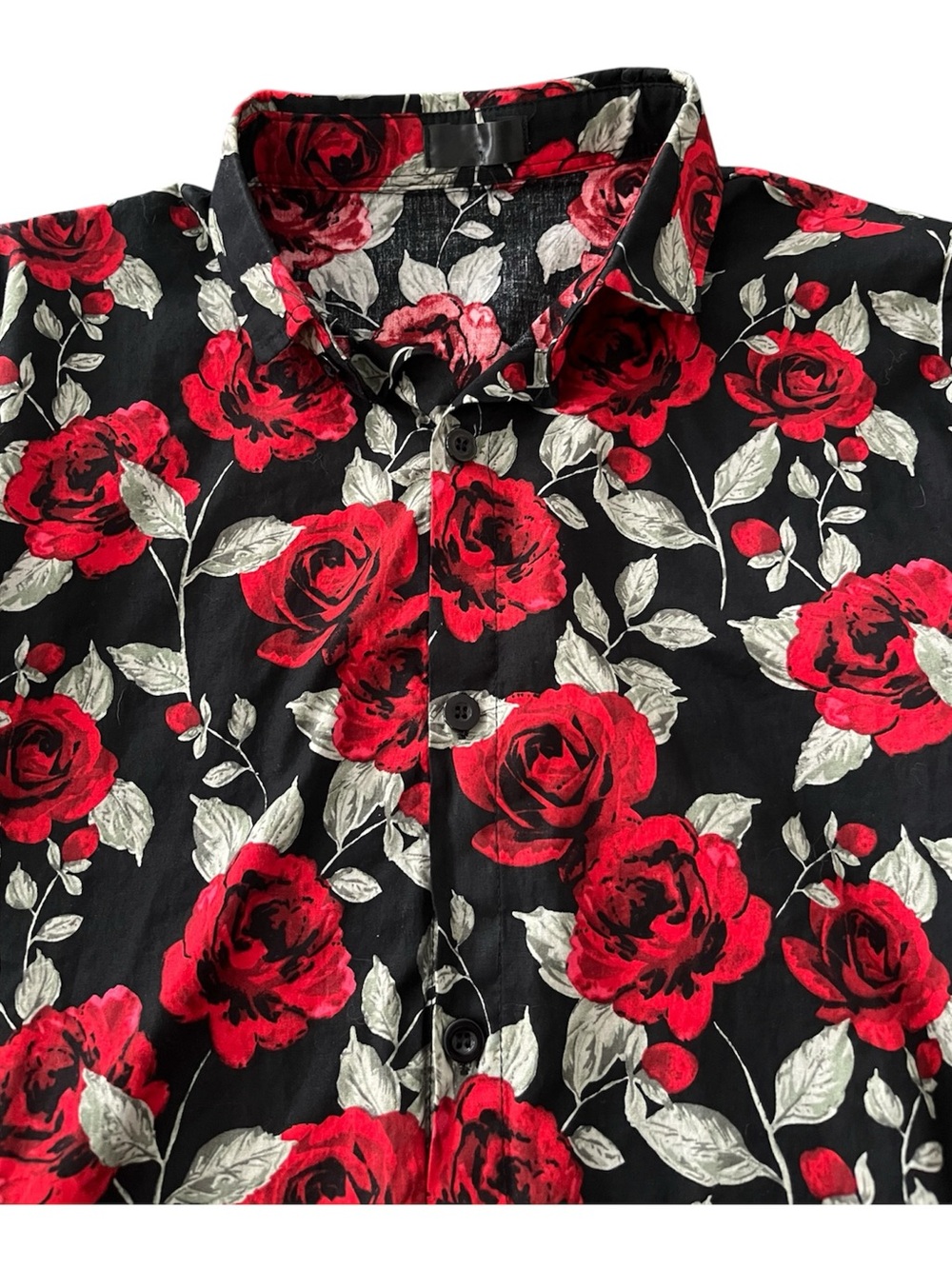 Black Red Rose Floral Goth Grunge Button Up Shirt